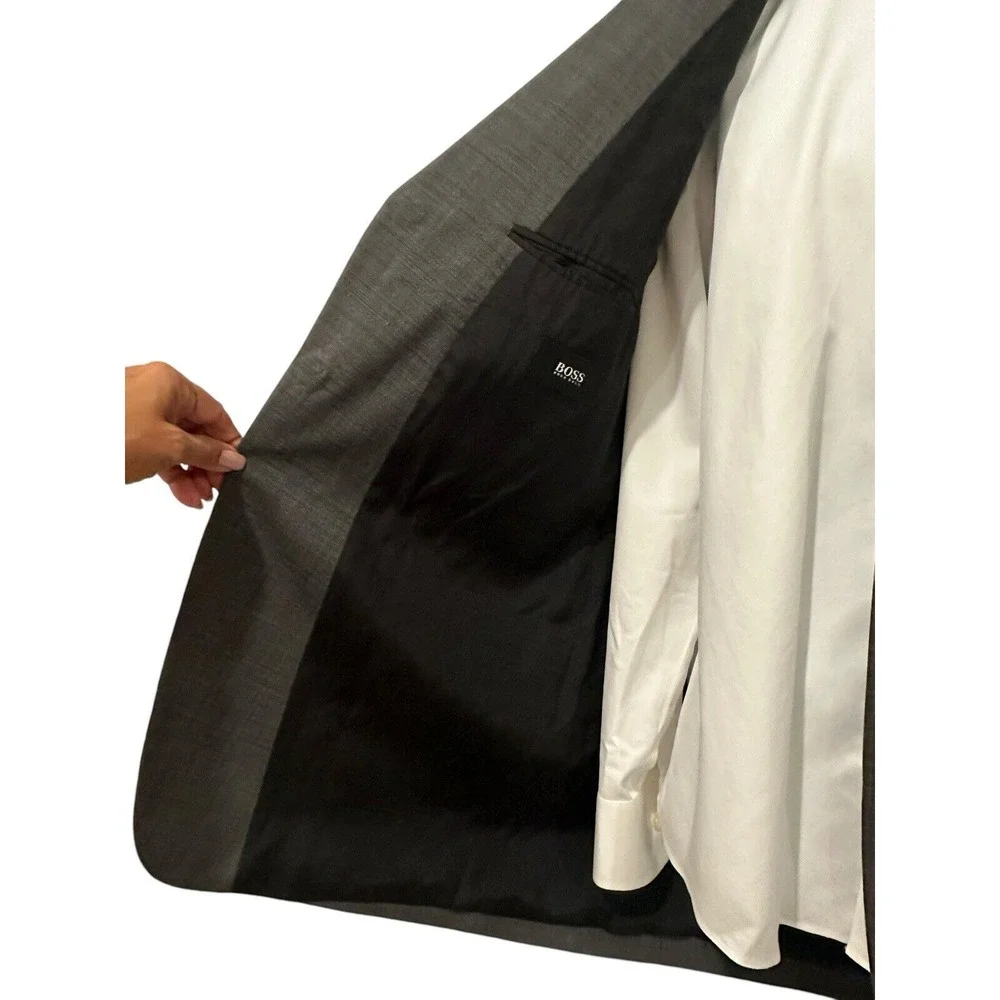 HUGO BOSS Mens Blazer Gray 100% Virgin Wool Blazer Guabello Super 130s‎ 48R